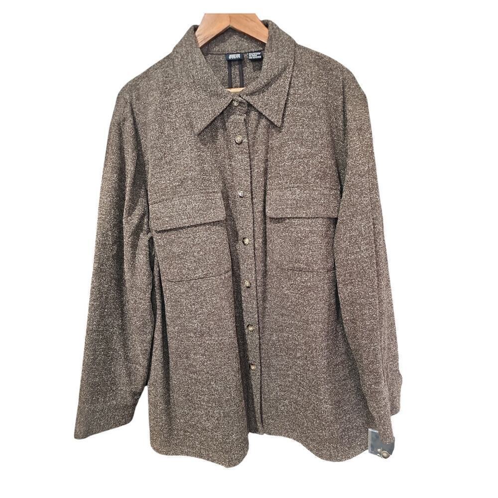 Jessi Lee Wool Blend Button-Up Shirt Brown Size 22W NWT
